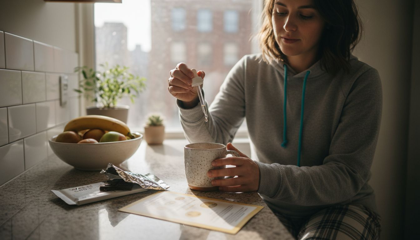 Woman preparing CBD product in kitchen