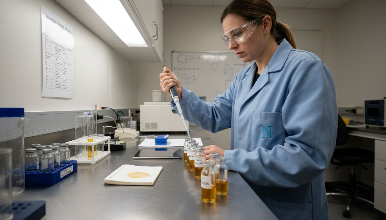 Scientist pipetting CBD into glass vials
