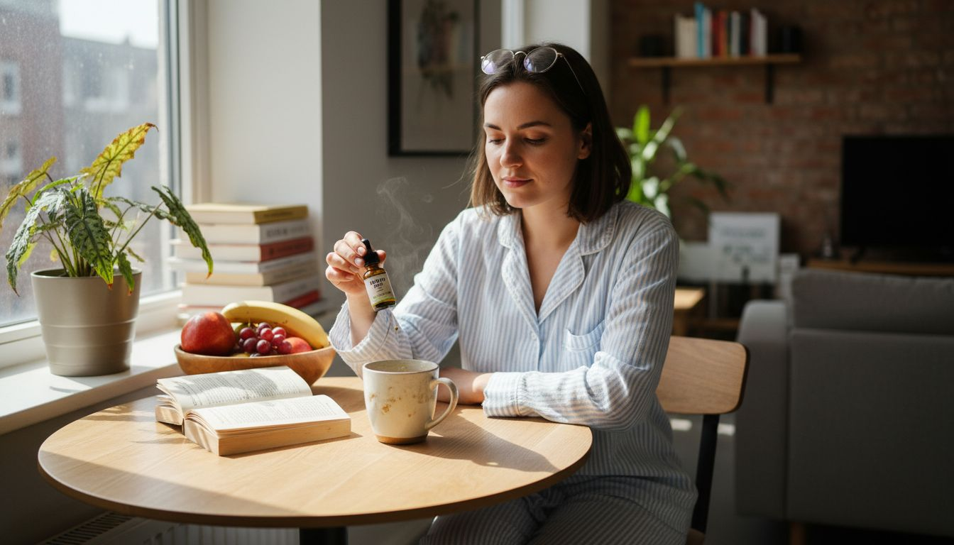 Woman using hemp oil in morning routine
