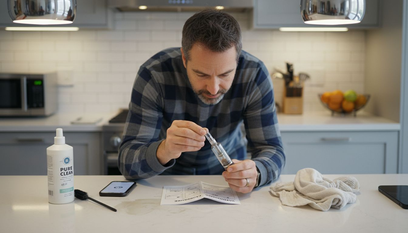 Man cleaning CBD vaporizer accessory