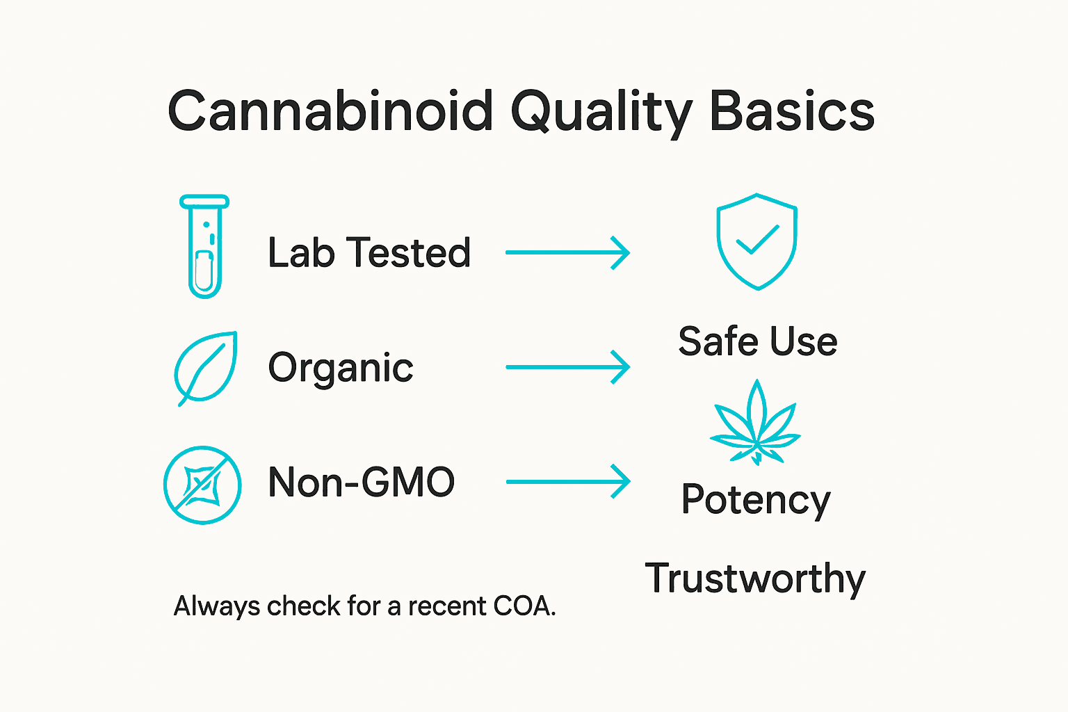 Infographic of cannabinoid quality measures and benefits