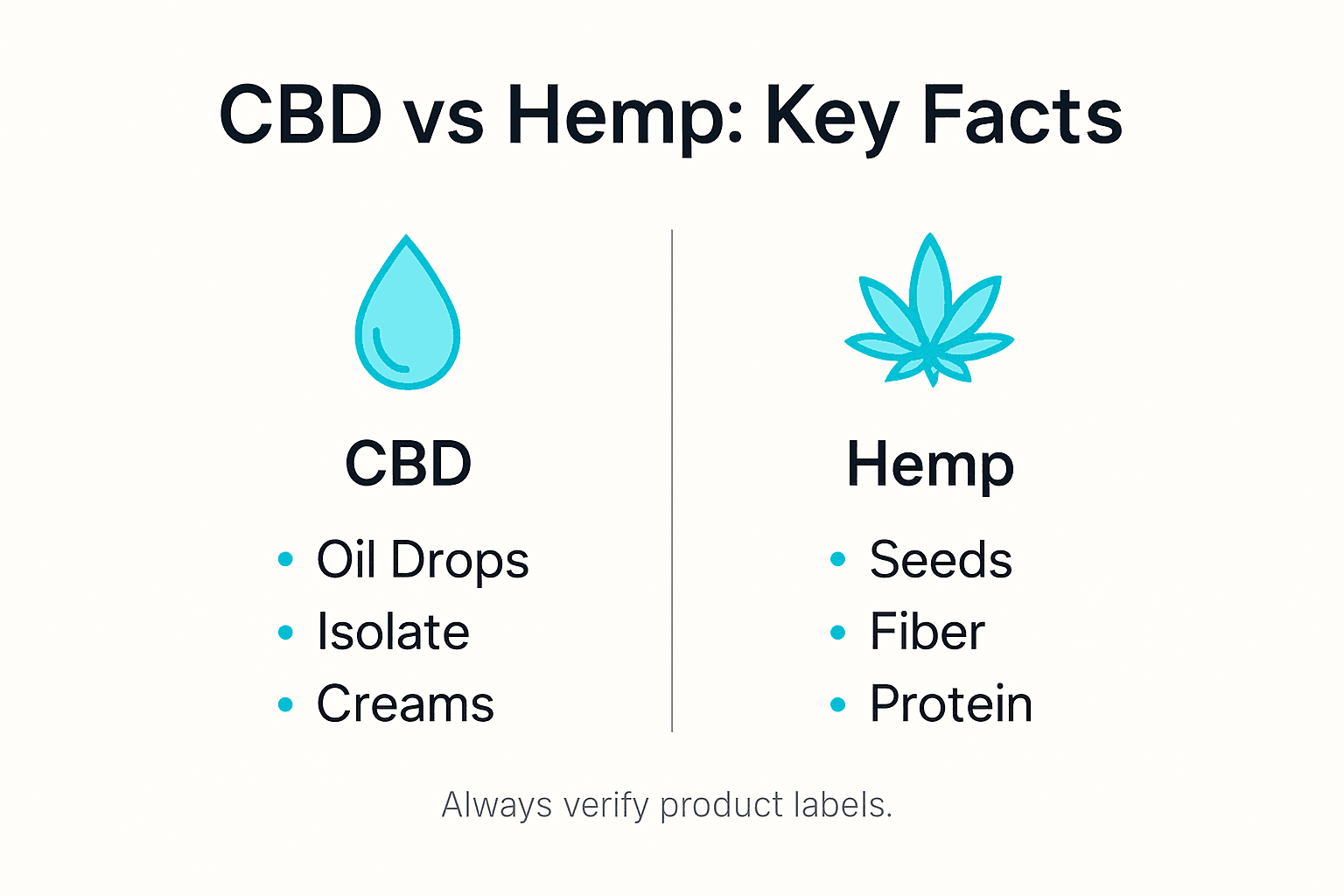 Infographic comparing CBD and hemp key facts