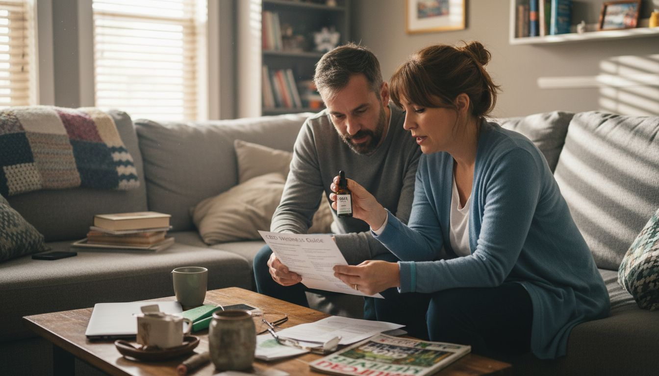 Friends discuss CBN wellness products at home