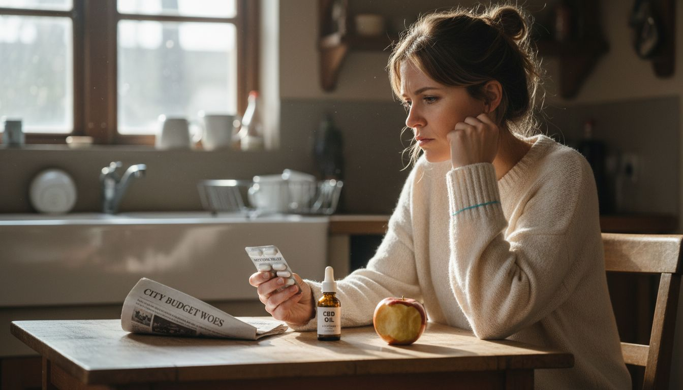 Woman comparing CBD and nicotine gum