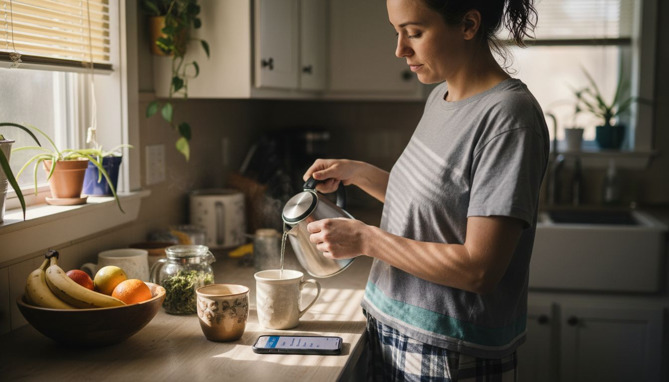 Woman making tea as healthy morning ritual