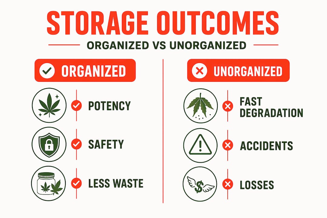 Infographic comparing cannabis storage systems