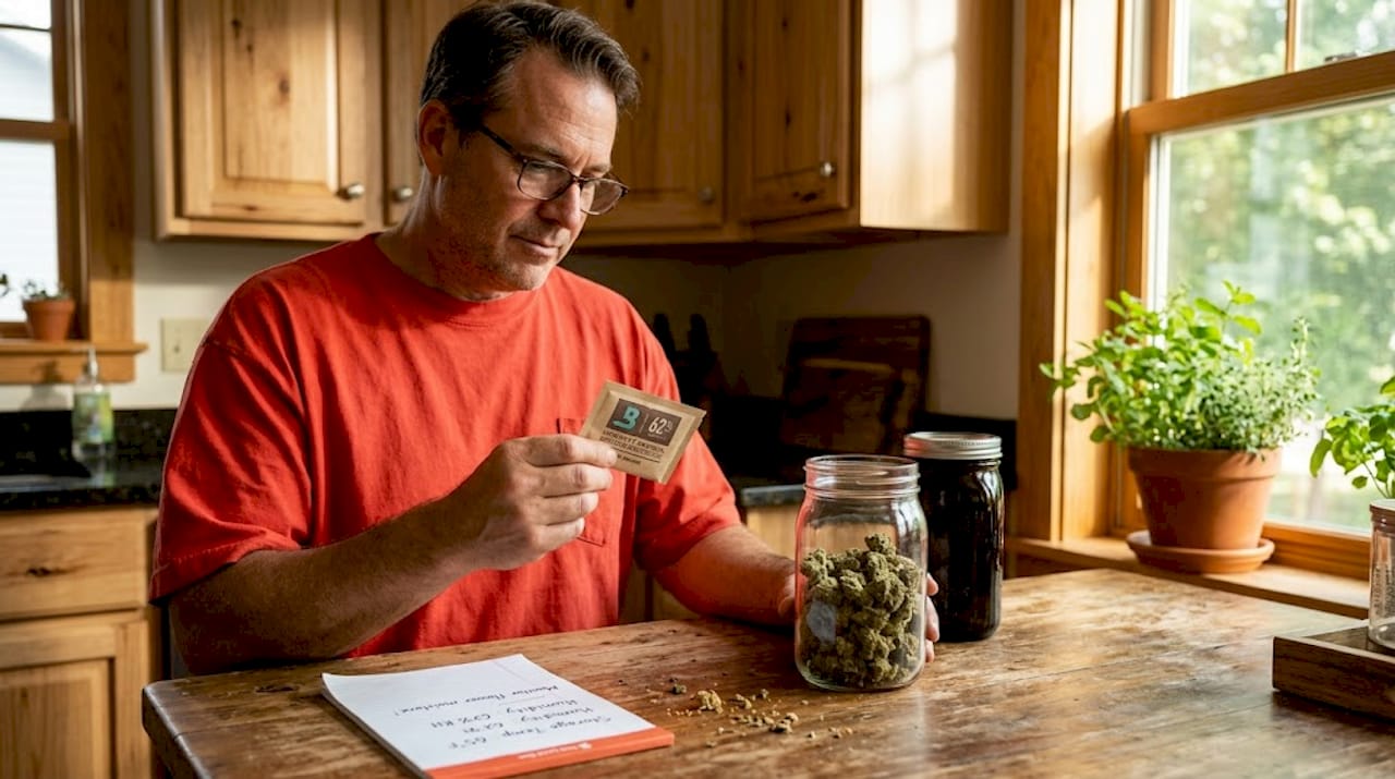 Checking humidity pack for cannabis storage
