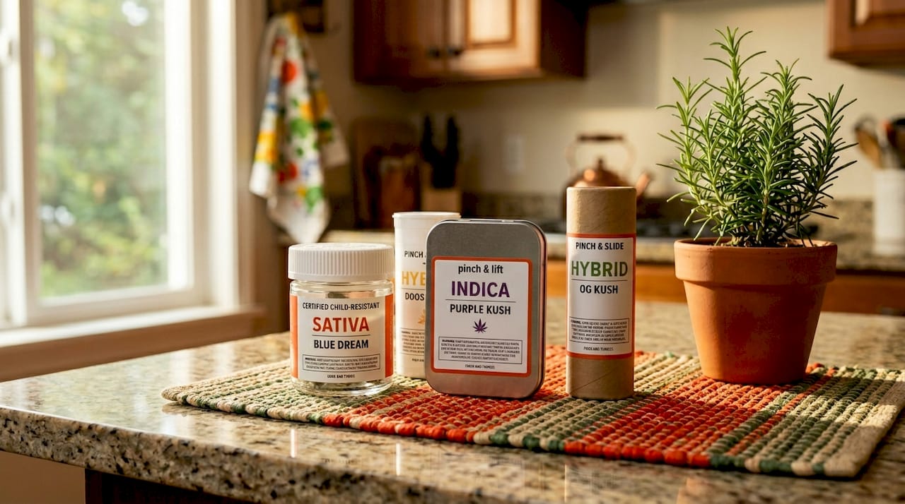 Variety of child-resistant cannabis containers