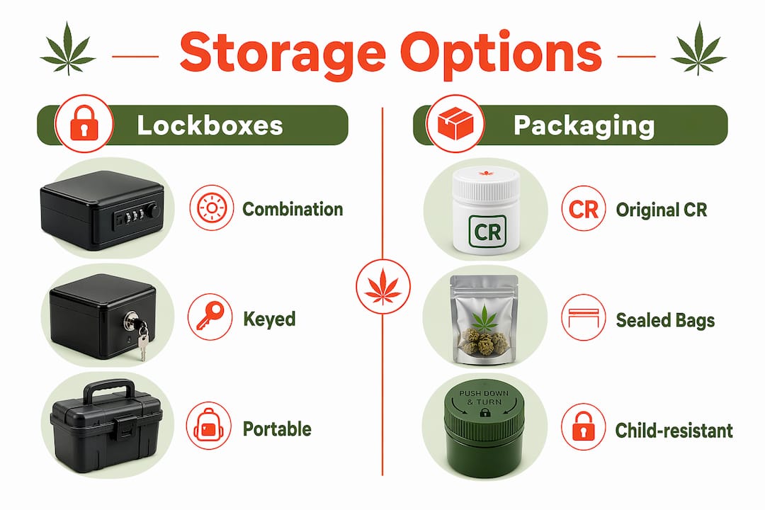 Infographic comparing cannabis storage options for home