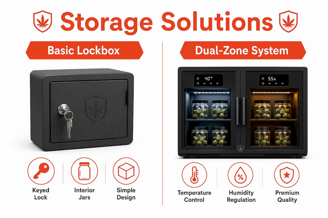 Infographic comparing basic lockbox and dual-zone storage features
