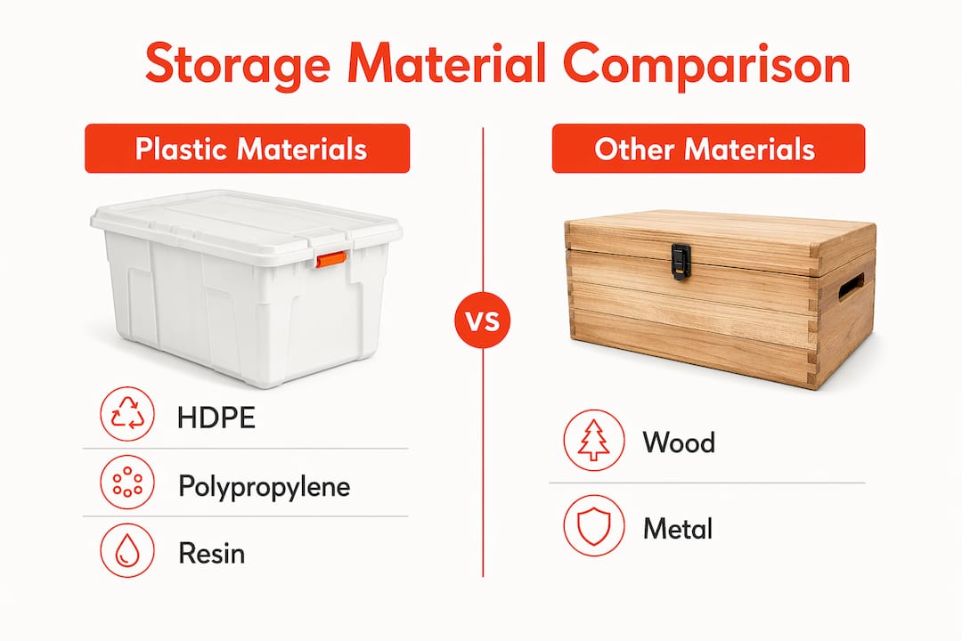 Infographic comparing storage box materials in two categories