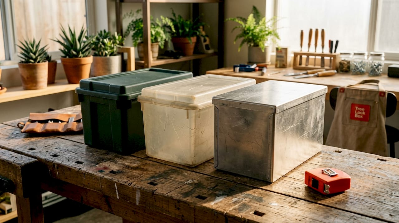 Close-up comparison of storage box materials