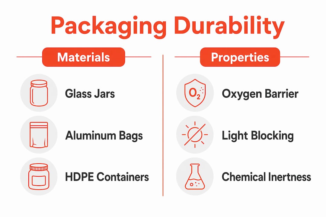 Infographic comparing materials and properties for durable cannabis packaging