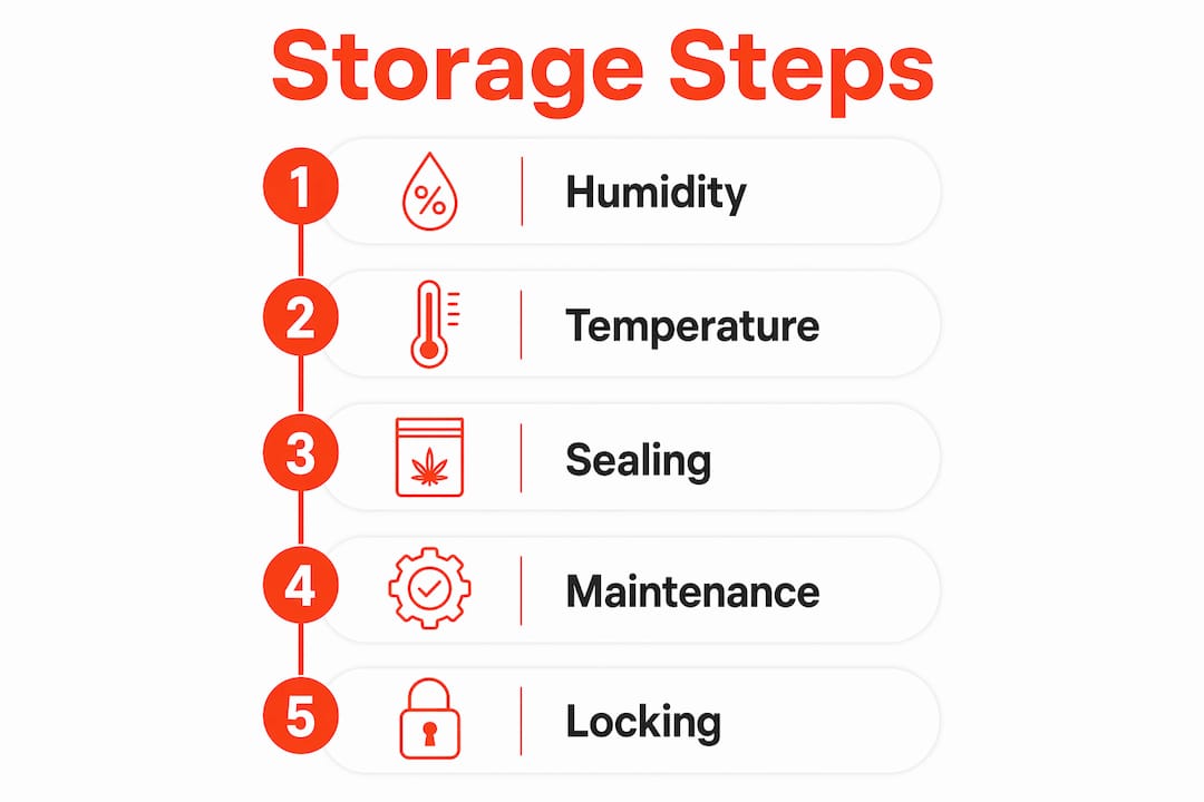 Infographic showing key steps for cannabis storage