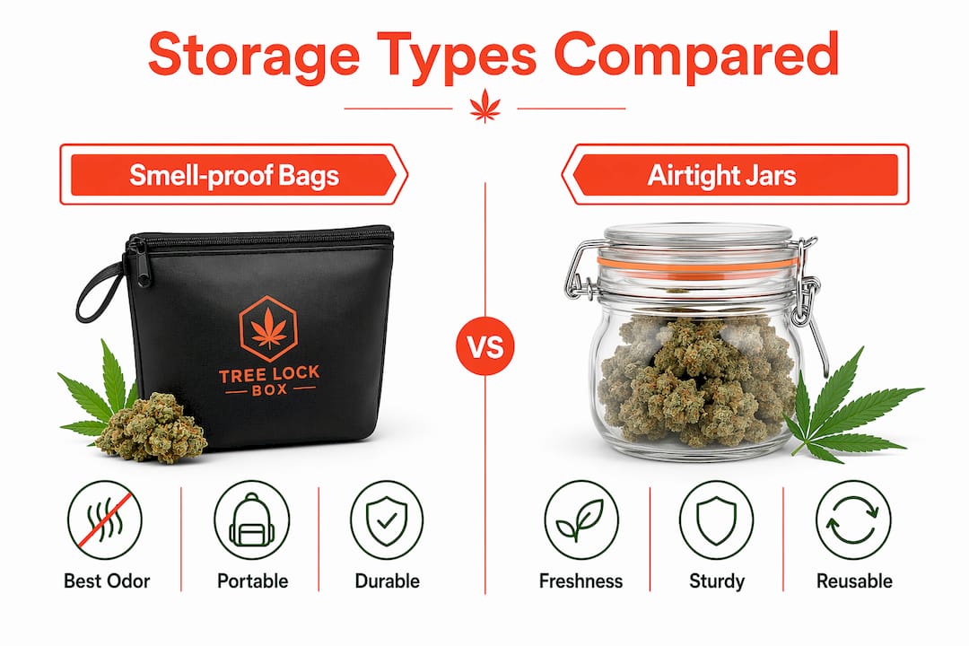 Comparison chart of cannabis storage container types
