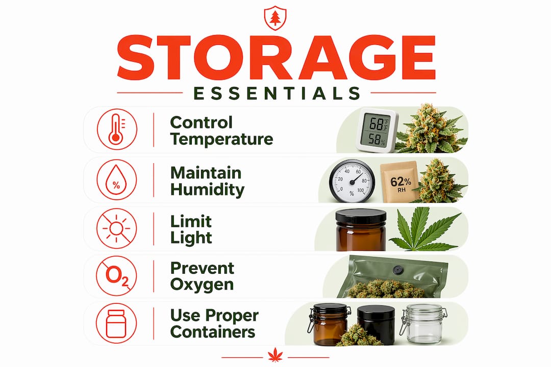 Infographic showing key steps for medical cannabis storage
