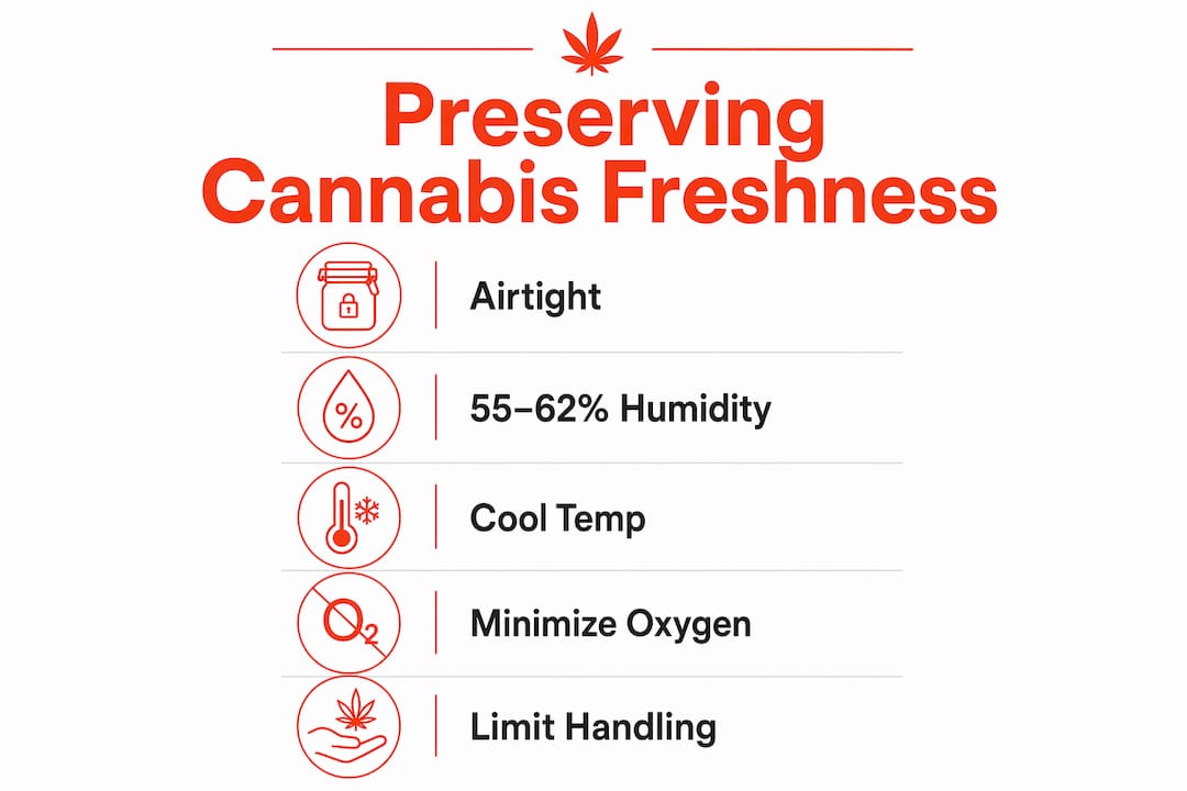Infographic with steps to preserve cannabis freshness