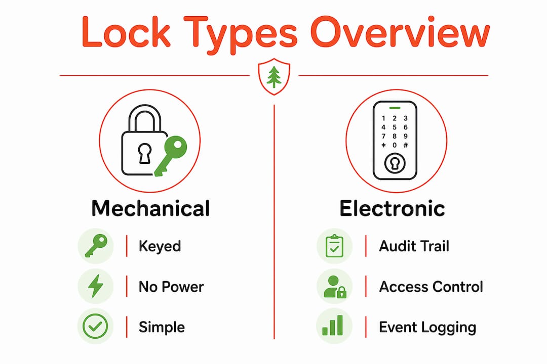 Infographic comparing mechanical and electronic locking systems