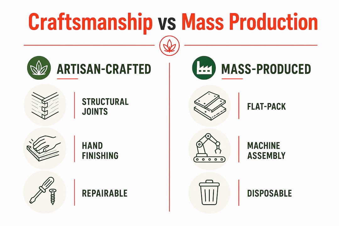 Infographic comparing artisan and mass-produced storage