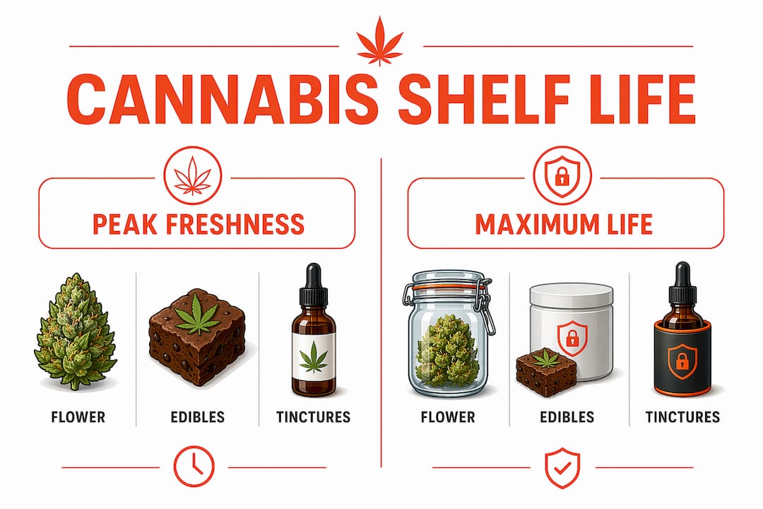 Infographic comparing cannabis product freshness and maximum usable life