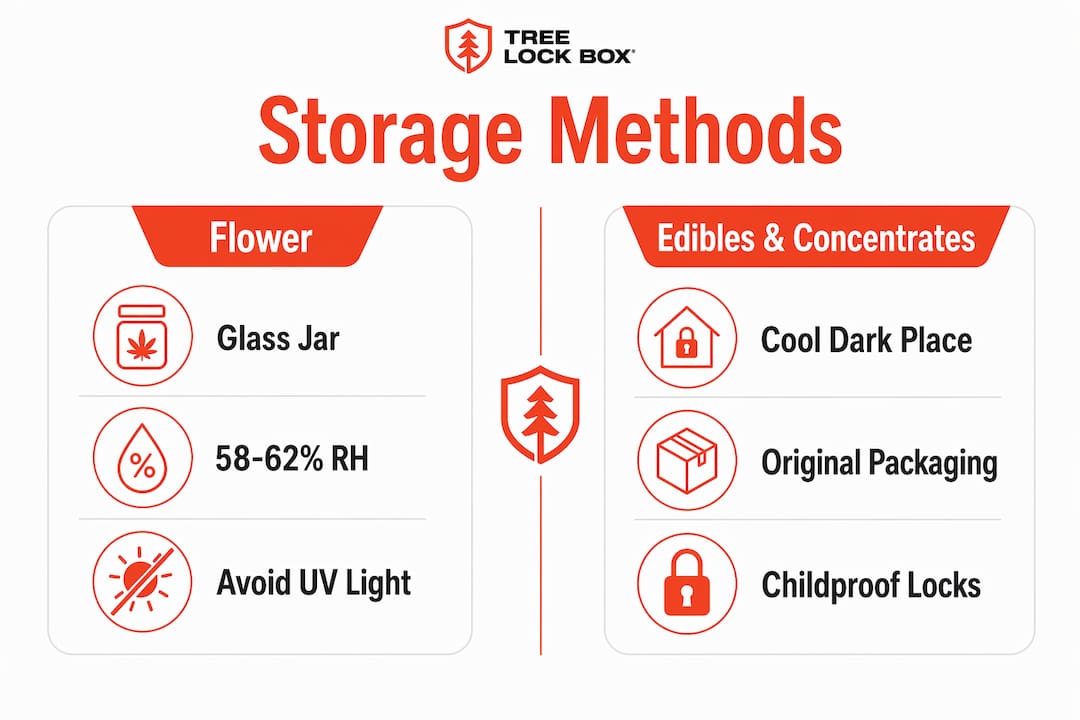 Infographic comparing storage methods for cannabis products