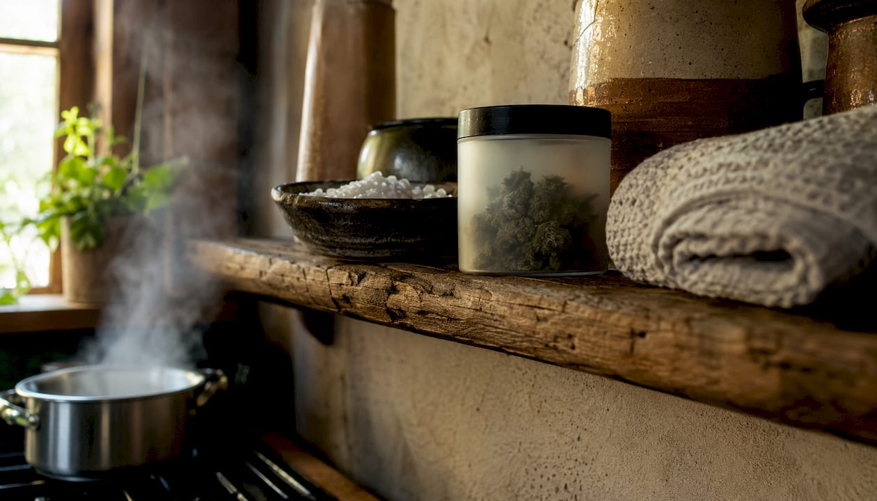Improper cannabis storage near bathroom moisture