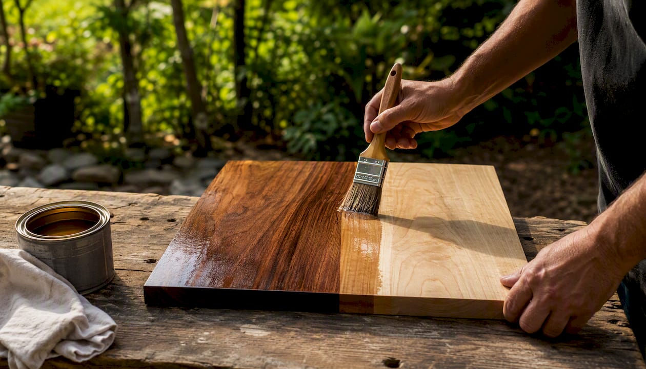 Applying oil finish on walnut and maple wood