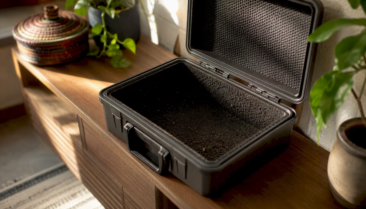 Activated carbon liner inside smell-proof stash box