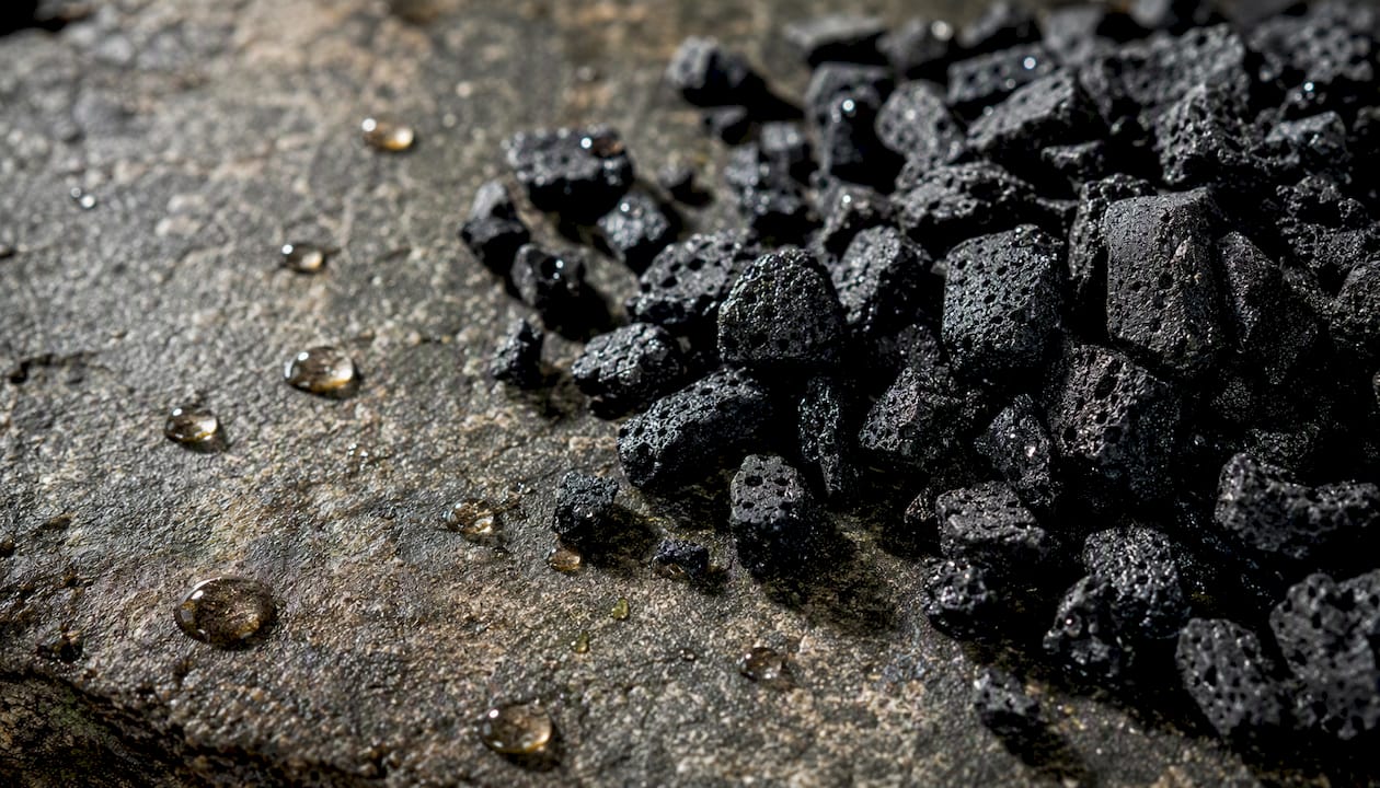 Activated carbon porous close-up detail