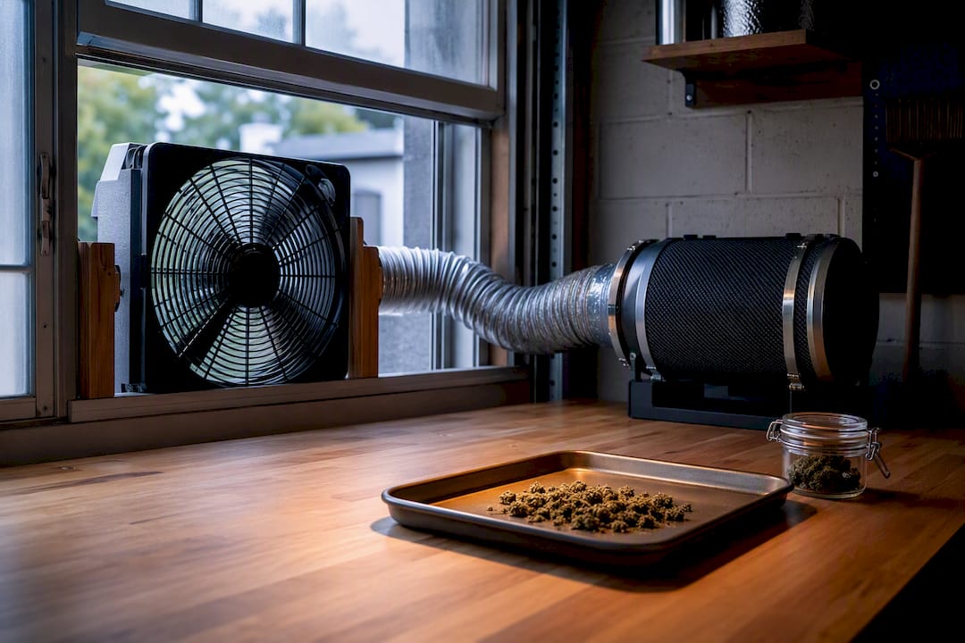 Box fan and carbon filter ventilating garage