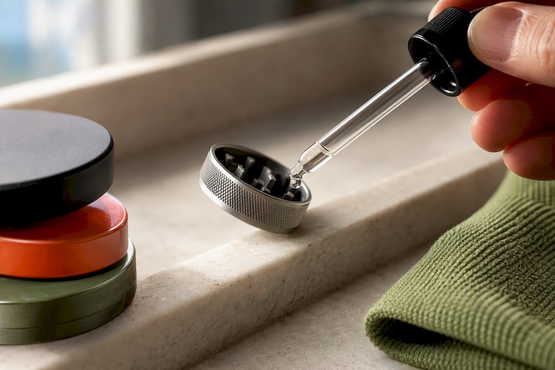 Dropper beside grinder surfaces to avoid