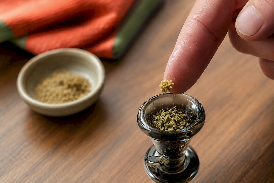 Small pinch of kief placed on bowl