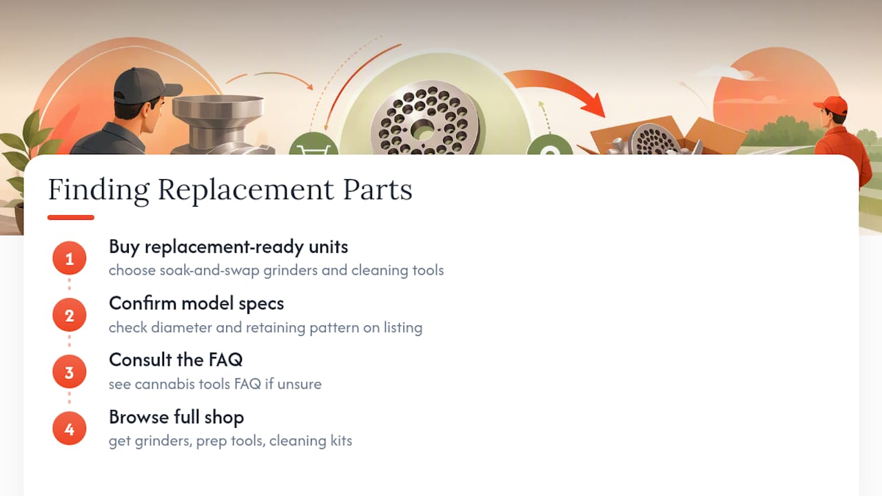 Where to Find Replacement Screens and Grinder Parts — overview diagram