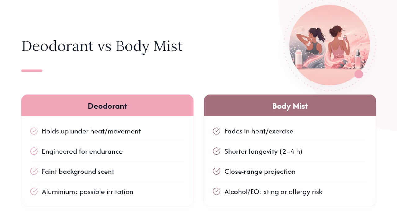 Deodorant and body mist comparison