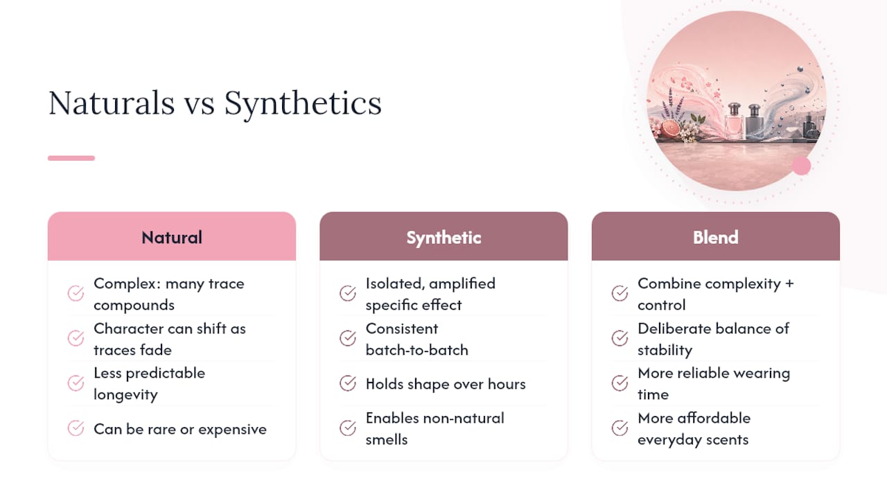 Do natural and synthetic ingredients smell and last differently? — overview diagram