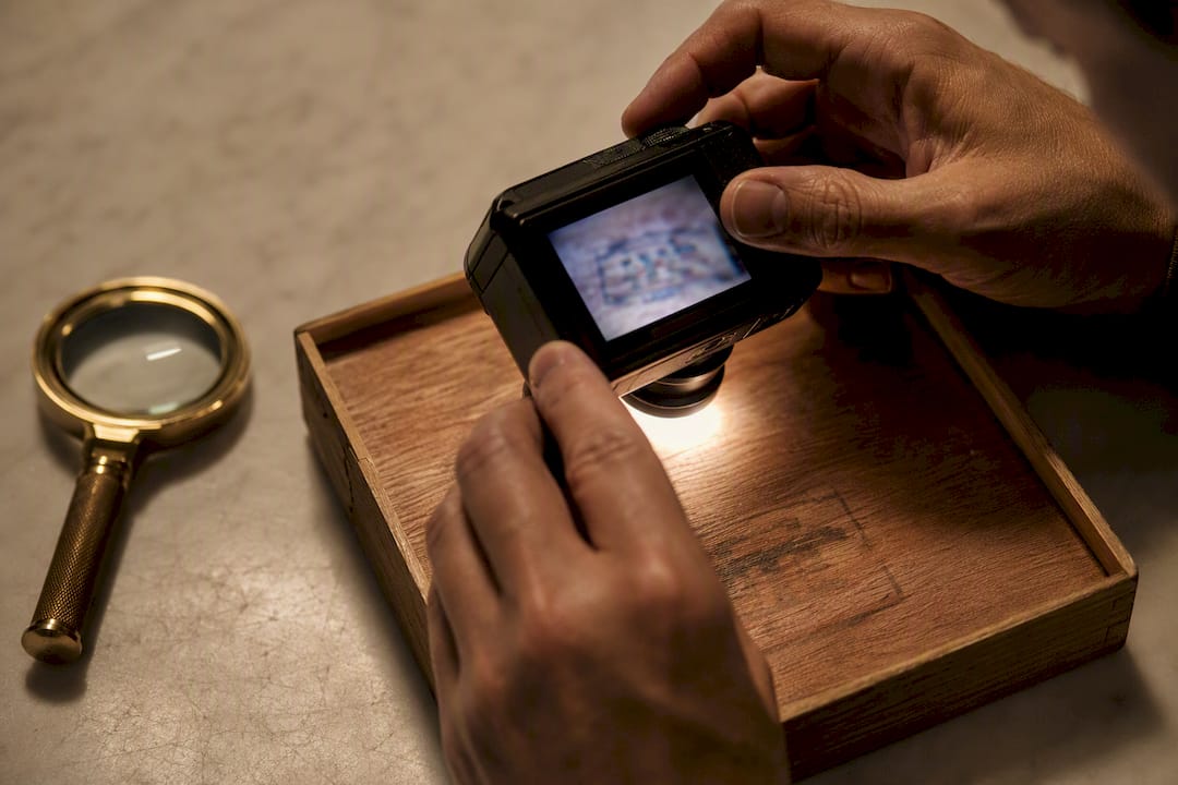 Photographing a stamp on cedar