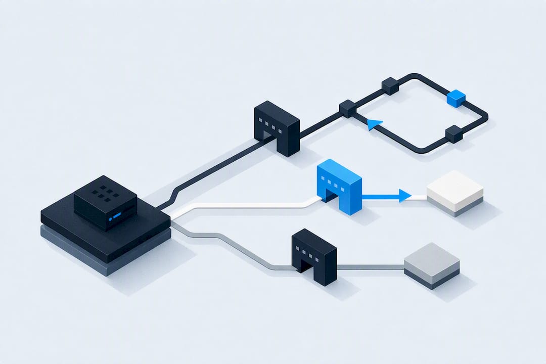Isometric illustration of proxy routing paths