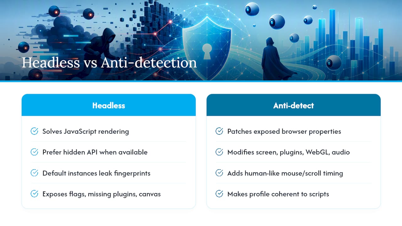 Should You Use Headless Browsers or Anti-Detection Frameworks? — overview diagram