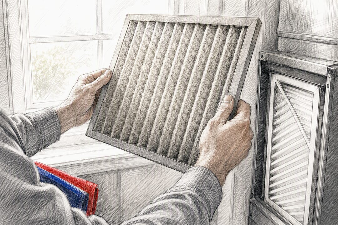 Homeowner checking a dusty AC filter
