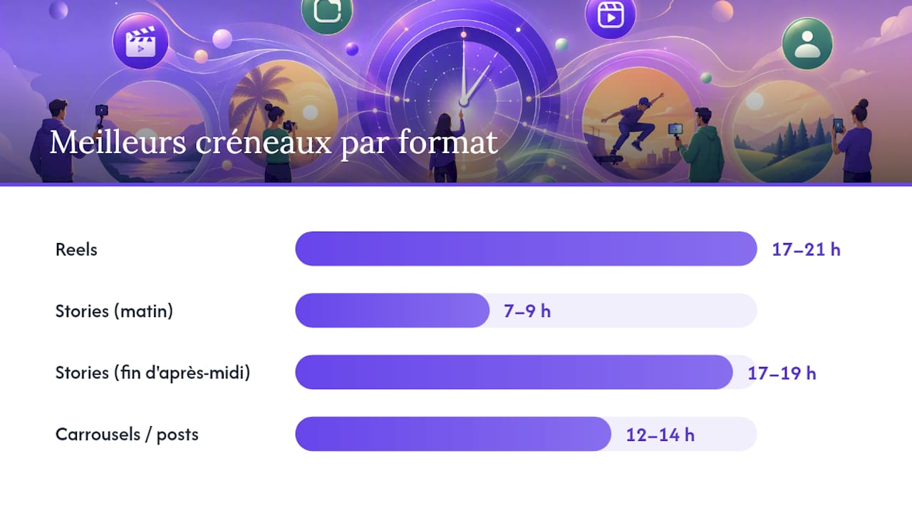 Reels, Stories, carrousels, Lives : chaque format a son propre timing — overview diagram