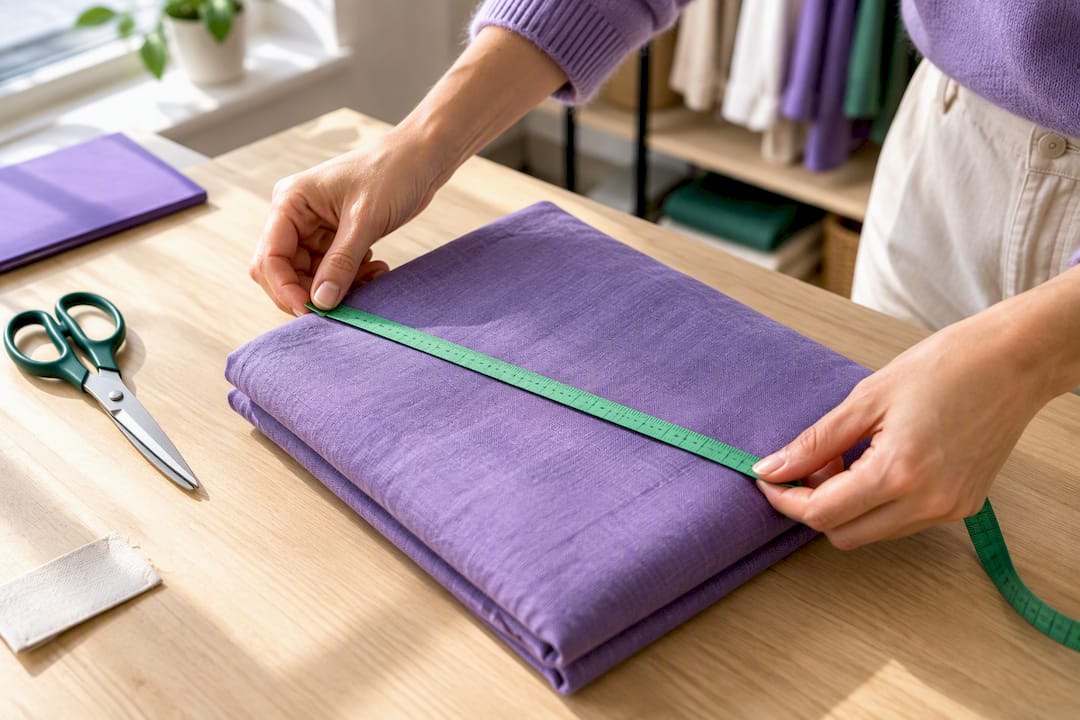 Main mesurant un tissu pour un guide des tailles
