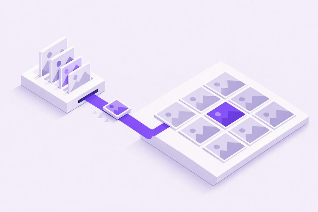 Isometric no-code gallery widget illustration