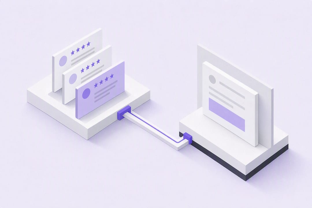 Isometric review widget embedding title card