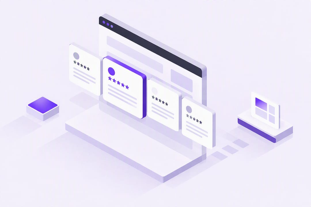 Isometric review widget embedding illustration