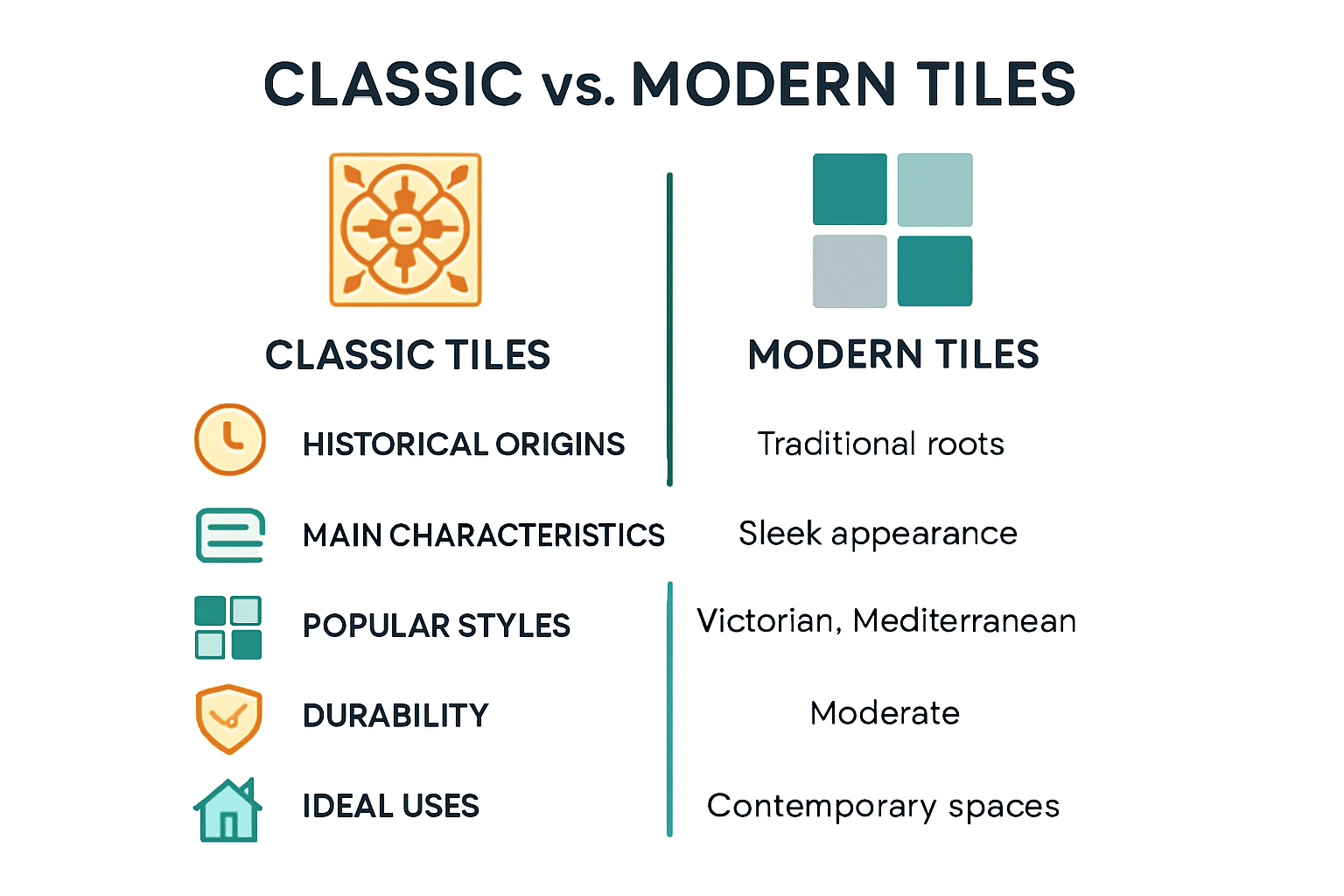 Classic vs modern tiles comparison chart