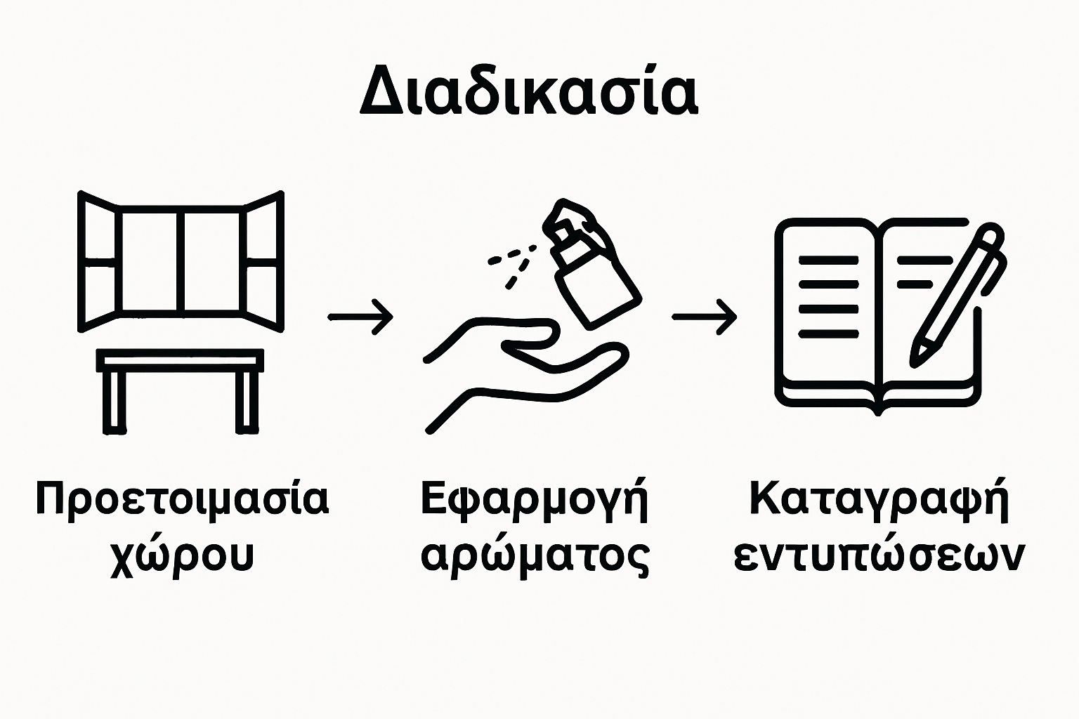Τριβή βημάτων δοκιμής αρώματος με εικόνες και βέλη