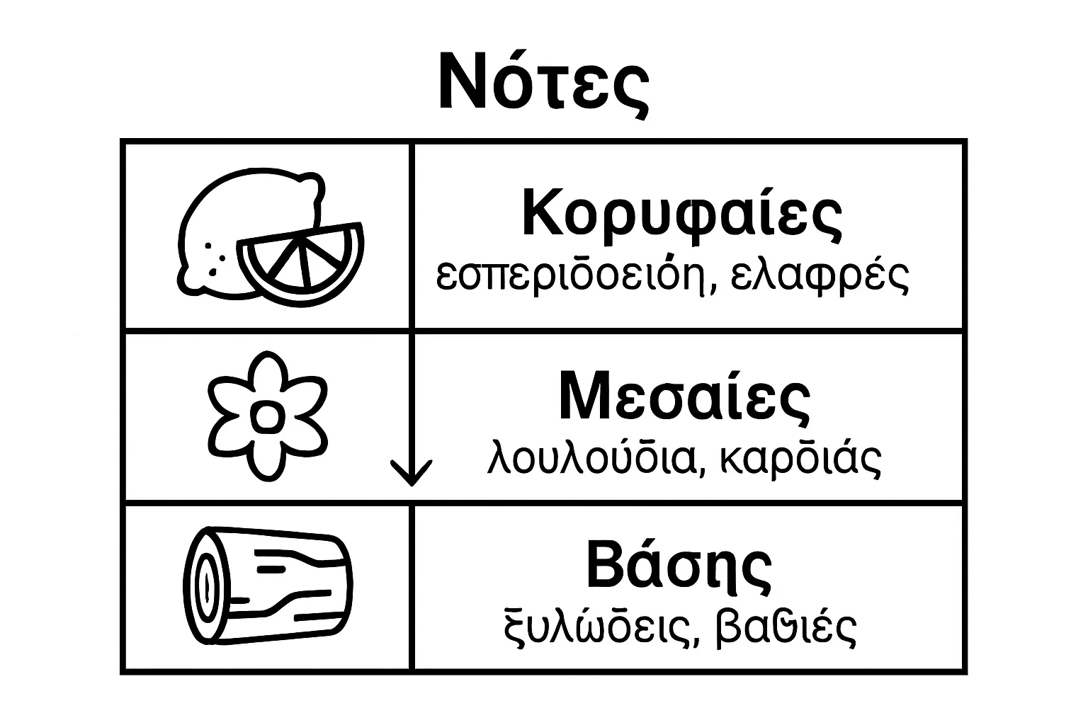 Illustration showing top, middle, and base fragrance notes