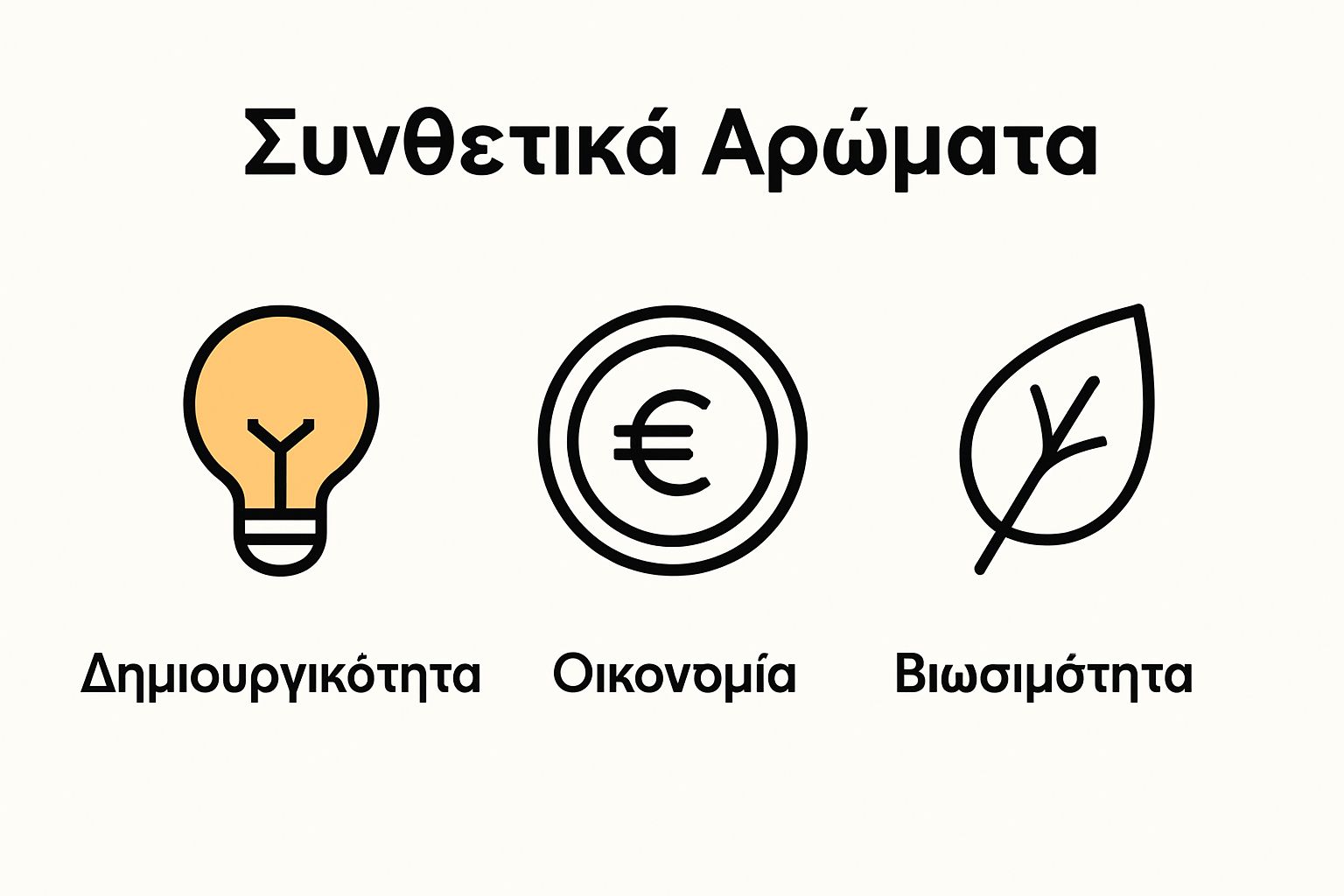Τρία εικονίδια που δείχνουν τα οφέλη: δημιουργικότητα, οικονομία, βιωσιμότητα