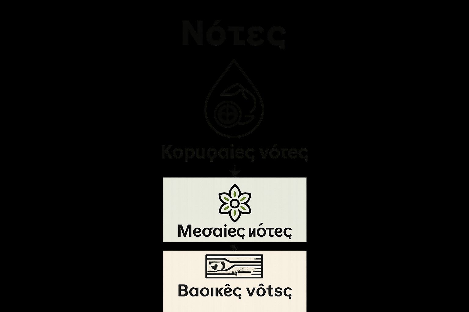 Τρεις ζώνες με εικόνες για κορυφαίες, μεσαίες και βασικές νότες αρώματος