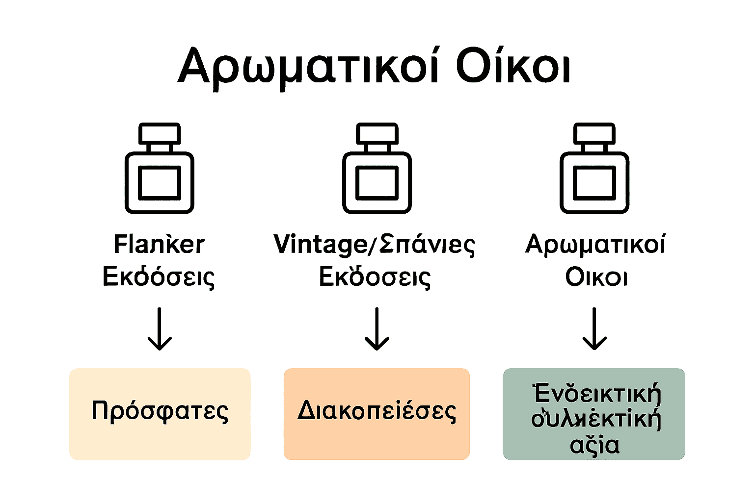 Σύγκριση κατηγοριών συλλογών αρωμάτων με εικονίδια και βέλη.